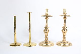 Pair of Continental Brass Baluster Candlesticks