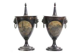 Pair of Continental Tole Chestnut Urns