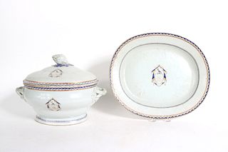 Chinese Export Armorial Tureen, Cover, and Tray