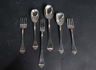 Six English Silver Foxhead Pattern Serving Pieces