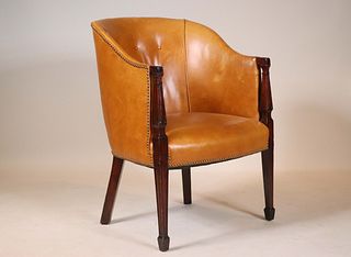 George III Leather-Upholstered Mahogany Bergere