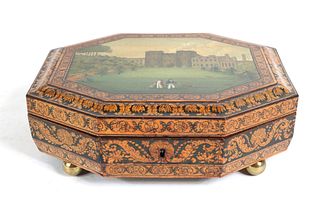 English Painted and Penwork Sewing Box