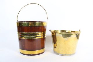 English Brass and Wood Peat Bucket