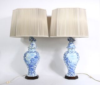 Pair of Delftware Vases and Covers