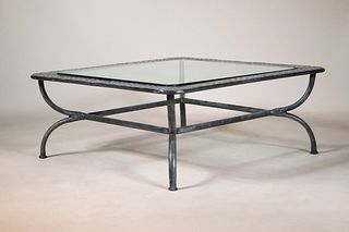 Patinated Metal Glass Top Low Table