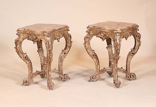 Pair of Rococo Carved Giltwood Stone Top Tables