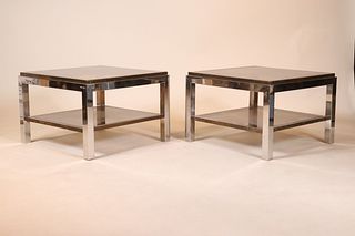 Pair of Brass and Chrome Glass Top Tables