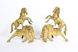 Pair of Regence Style Gilt Bronze Chenet