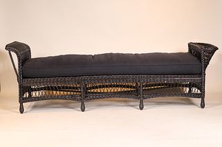 Vintage Black-Painted Wicker Day Bed/Lounger