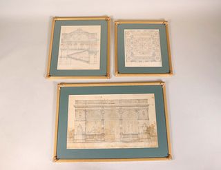 Three Hand-Colored Architectural Drawings
