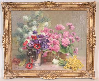 Antoine Magne, Floral Still Life, Oil on Canvas