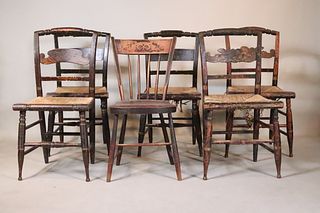 Five Federal Painted Rush Seat Side Chairs