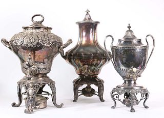 Three Late Victorian Plated Hot Water Urns