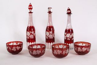 Four Ruby Cut to Clear Water Bowls