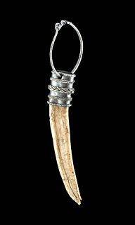 9th C. Viking Silver & Wolf Canine Tooth Pendant