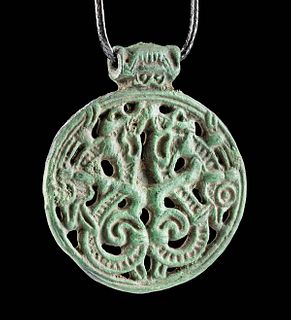 Viking Bronze Borre Pendant w/ Entwined Dragons
