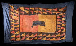 Large Nazca Wool Textile Poncho w/ Stepped Pattern