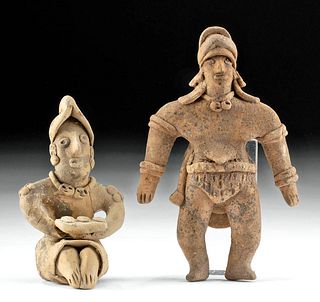 Pair of Colima Pottery Figures - Seated & Standing