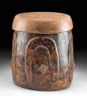 Colima Pottery Lidded Drum Vessel w/ Serpent Motifs