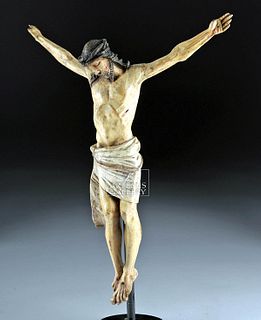 19th C. Mexican Polychromed Wood Christ / Cristo