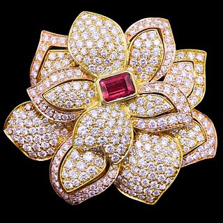  RUBY AND DIAMOND FLORAL BROOCH