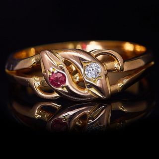 -NO RESERVE- RUBY AND DIAMOND DOUBLE TWISTED SNAKE RING