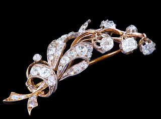  ANTIQUE VICTORIAN DIAMOND LILY OF THE VALLEY BROOCH