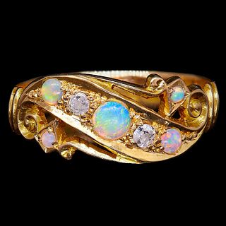 -NO RESERVE- OPAL AND DIAMOND TWIST RING