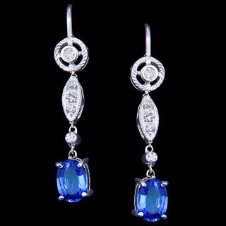 -NO RESERVE- PAIR OF SAPPHIRE AND DIAMOND DROP EARRINGS