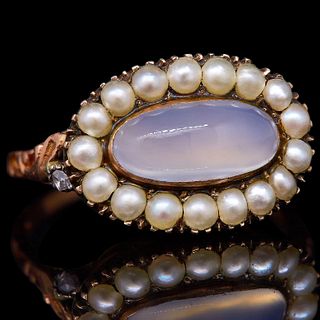 -NO RESERVE- ANTIQUE MOONSTONE PEARL AND DIAMOND RING