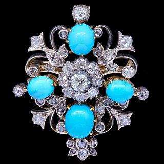  ANTIQUE VICTORIAN TURQUOISE AND DIAMOND PENDANT/BROOCH