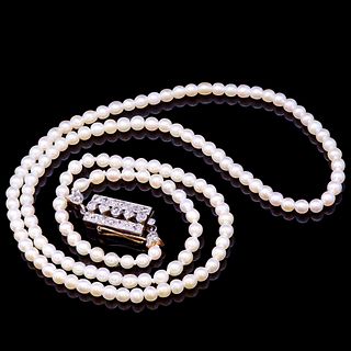-NO RESERVE- NATURAL PEARL AND DIAMOND NECKLACE