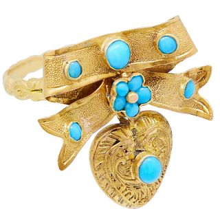 -NO RESERVE- ANTIQUE TURQUOISE KNOTTED BOW DROP RING