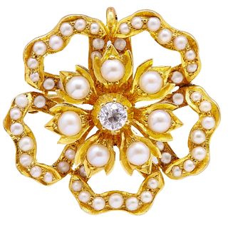 -NO RESERVE- ANTIQUE VICTORIAN PEARL AND DIAMOND BROOCH