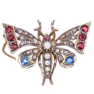 -NO RESERVE- A DIAMOND AND GEMSET BUTTERFLY BROOCH