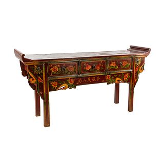 Antique Yunnan Chinese Bai Painted Alter Table Cabinet
