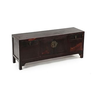 19th C. Chinese Ming Style Elm Kang Low Cabinet