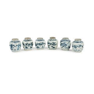 (6) Late Ming Blue and White Porcelain Jars 