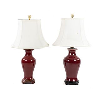 Pair of Chinese Oxblood Red Vase Table Lamps