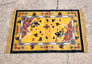 Chinese Art Deco Yellow Silk Dragon Tapestry Rug