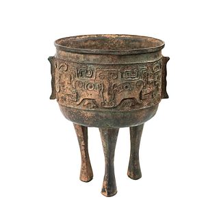Late Ming Chinese Bronze Ding Ritual Vessel