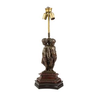 Brass Figural Cherub Table Lamp with Marble Base