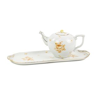 Herend Hungary Yellow Rose Teapot and Platter Set