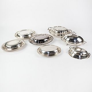 Grouping of Six Silver-Plated Covered Dishes