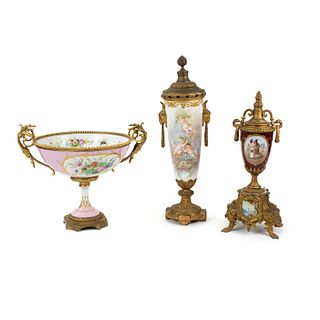 3 French Sevres Porcelain Vases including L Henry Bowl