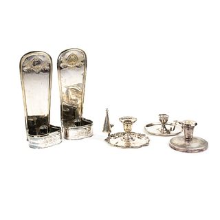 Grouping of Five Silver-Plated Candle Holders