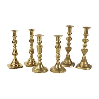 Grouping of Six Brass Candlesticks