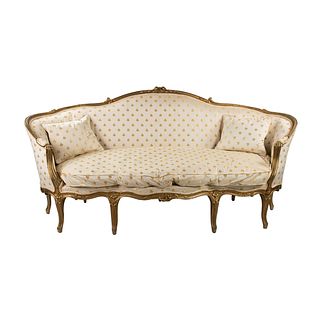 19th C French Louis XV Style Damask Silk Canape Sofa