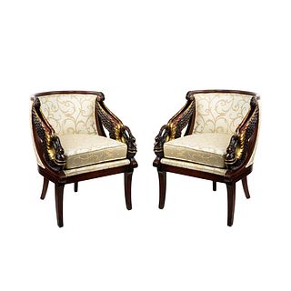 Pair of French Empire Style Directoire Swan Armchairs