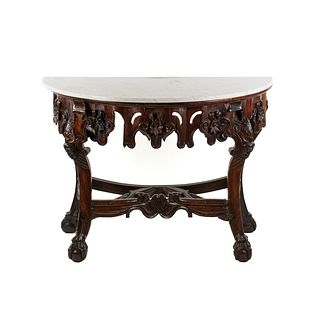19th C Italian Marble Top Demilune Console Table